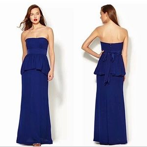 BCBGMAXAZRIA Ruella Blue Formal Gown Women Size 8 Strapless Maxi Peplum